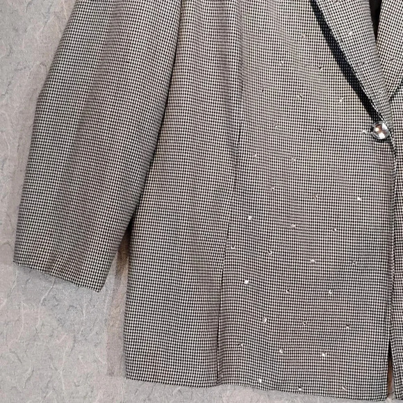 Yves Venet Creation Gray & Black Houndstooth  Rhinestone Blazer Size 42 - Picture 4 of 11